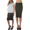 thumbnail image 1 of ToBeInStyle Women's Premium Cotton-Blend Basic Knee Skirt - Dark Olive - L, 1 of 8