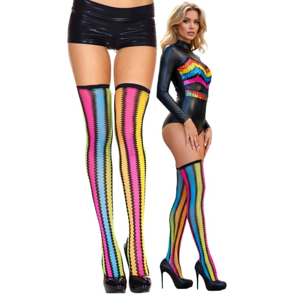 ToBeInStyle Women's Rainbow Spandex Mesh Thigh Hi - One Size