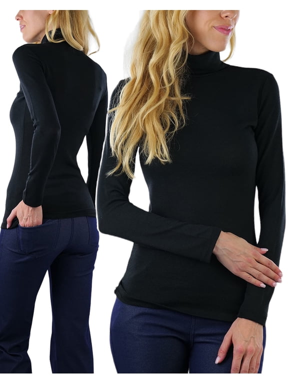 Women's Relaxed Fit Long Sleeve Soft and Stretchy Turtleneck Shirt - Large
