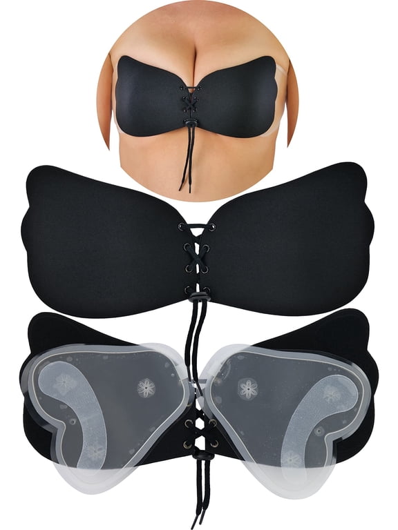 Women's Reusable Velcro and Adhesive Angel Wing Bra - Black - A-Cup