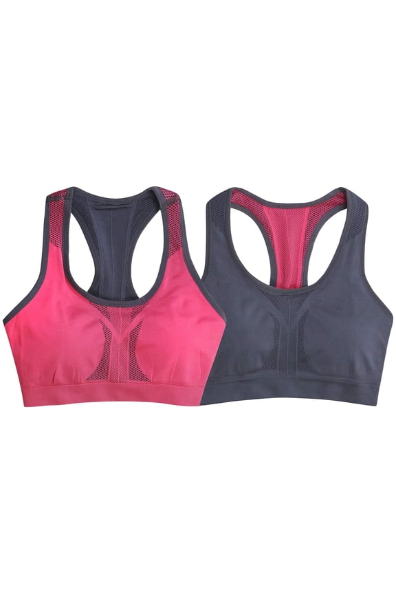 Women's Reversible Compression Double Layered Sports Bras Medium, Hot Pink/Grey