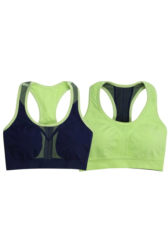 Women's Reversible Compression Double Layered Sports Bras Medium, Neon Green/Navy
