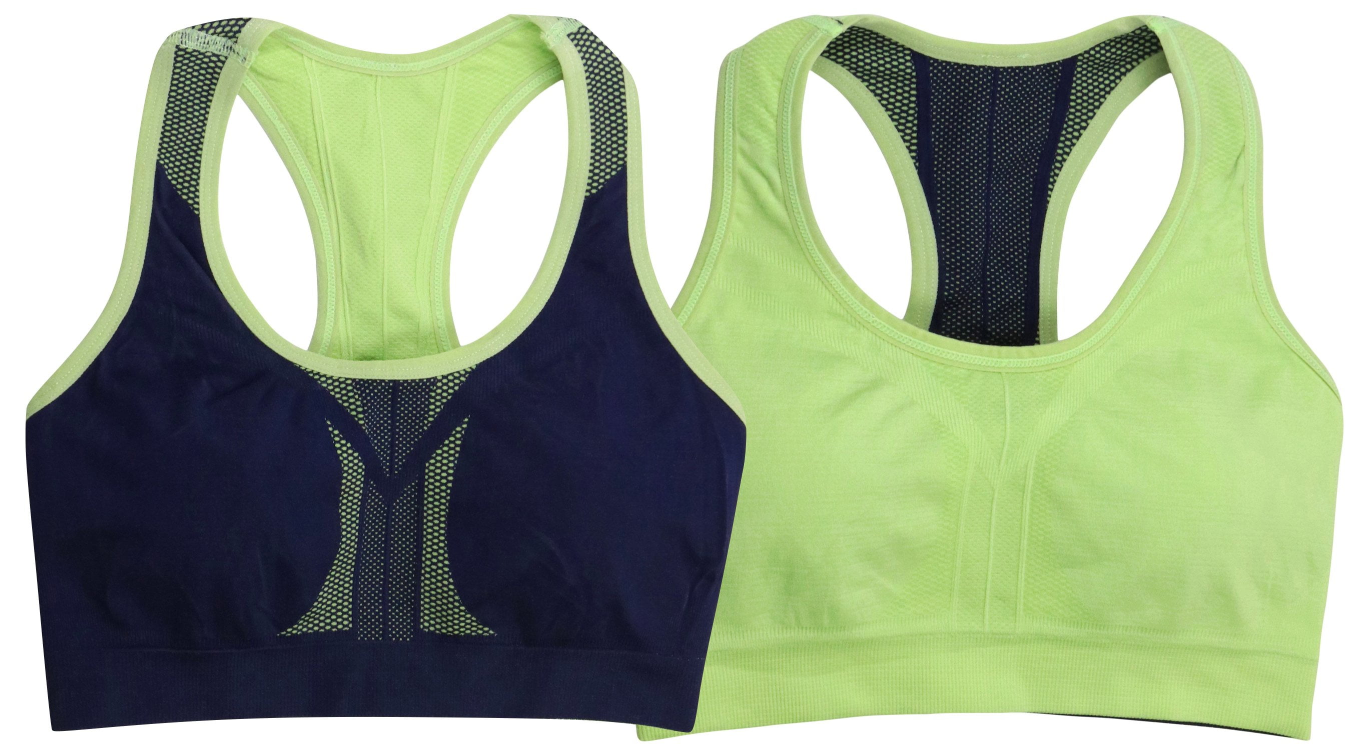 ToBeInStyle Women's Reversible Compression Double Layered Sports Bras  X-Large, Neon Green/Navy