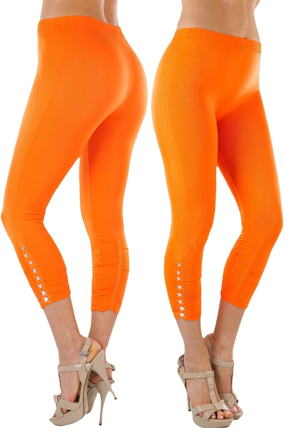Women's Rhinestone Accent Ruched Capri Leggings