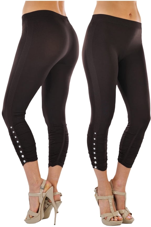 Women's Rhinestone Accent Ruched Capri Leggings