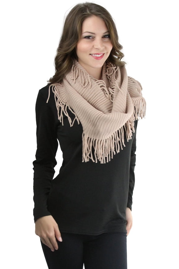Women's Ribbed Fringe Infinity Scarf - Peach