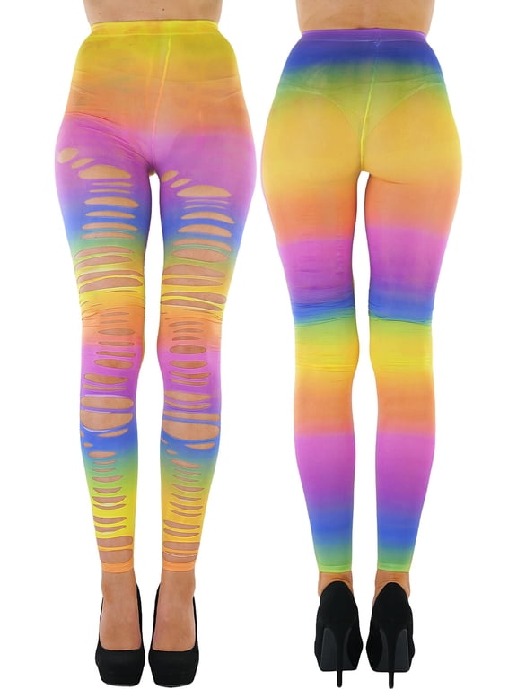 Women's Ripped Rainbow Fashion Footless Tights