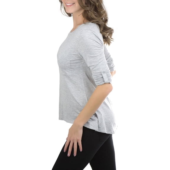 ToBeInStyle Women's Roll-Up Sleeve Pocket Top