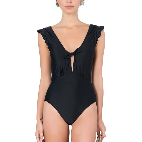 ToBeInStyle Women's Ruffle Sleeve Detail With Low V-Back One Piece Swimsuit