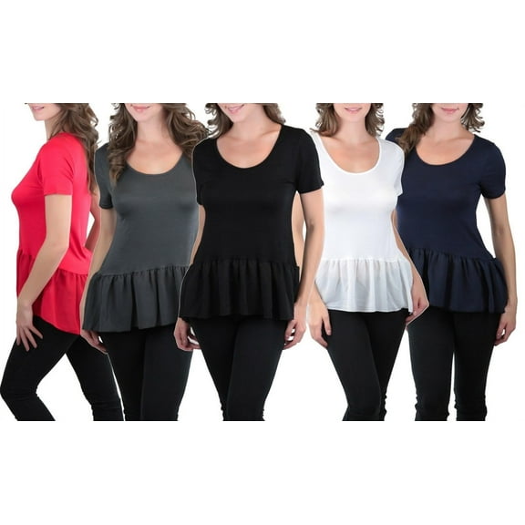 ToBeInStyle Women's Ruffled Chiffon Bottom Knit Top