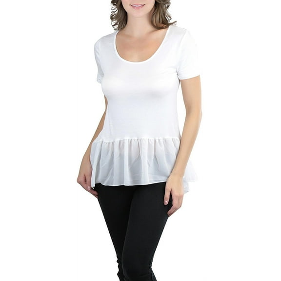 ToBeInStyle Women's Ruffled Chiffon Bottom Knit Top
