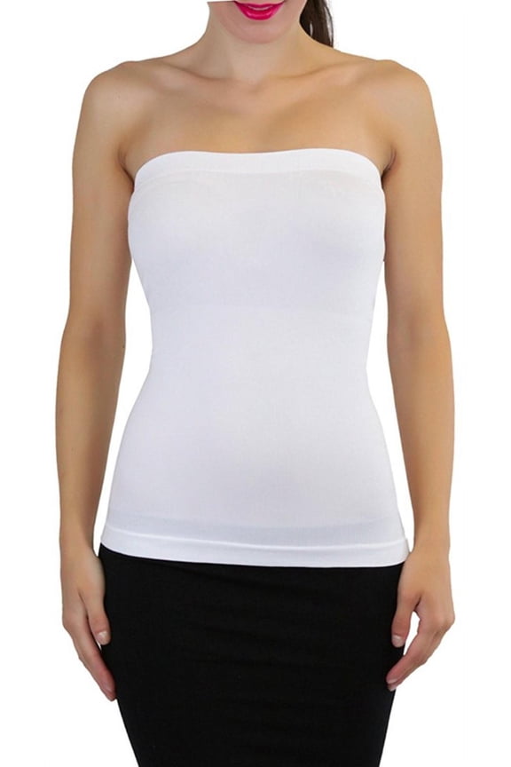 Women's Seamless Bandeau Tube Top Ribbed Without Pad - White - One Size