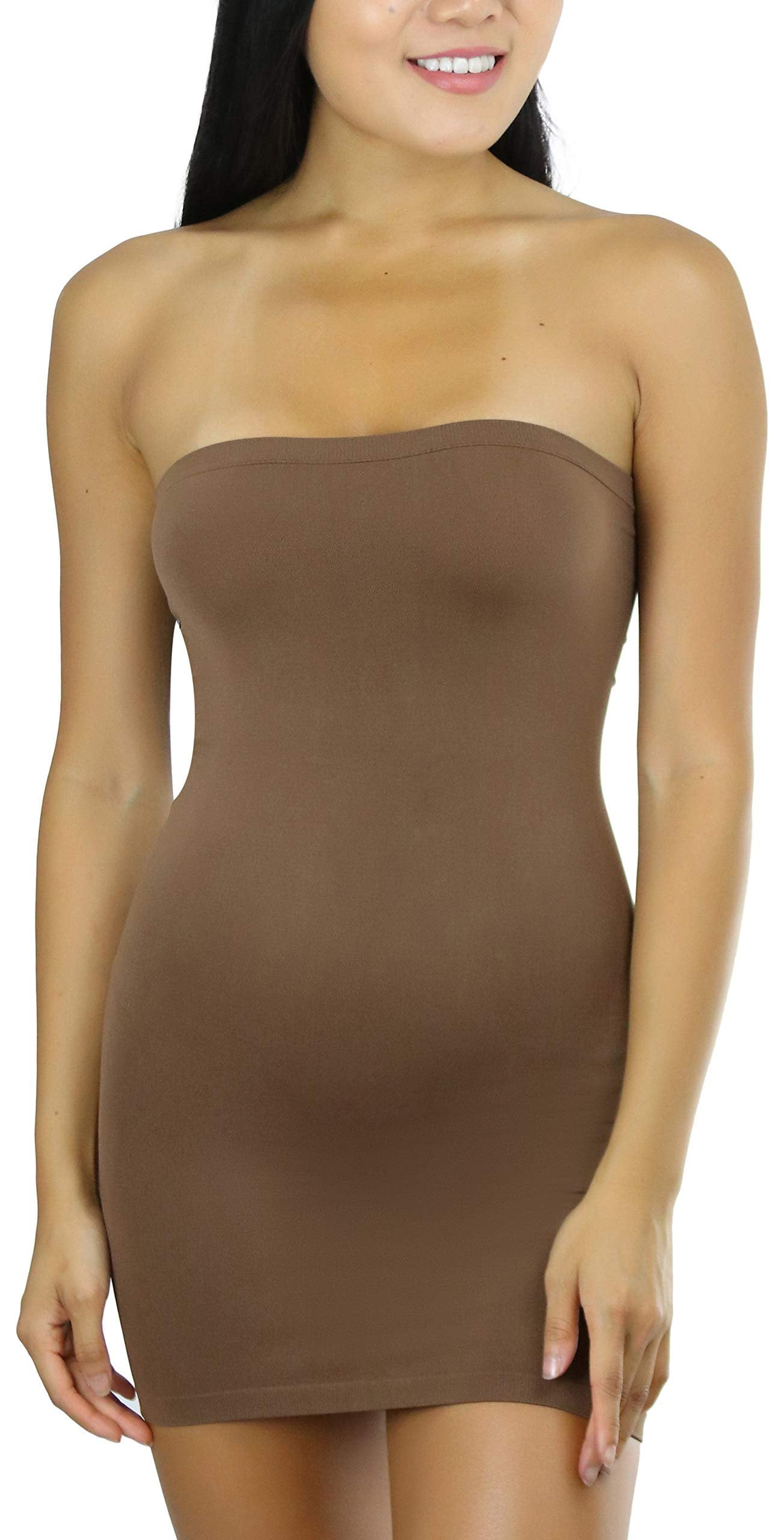 Tobeinstyle Women's Seamless Bodycon Tube Shape Dress - Tan - M/L