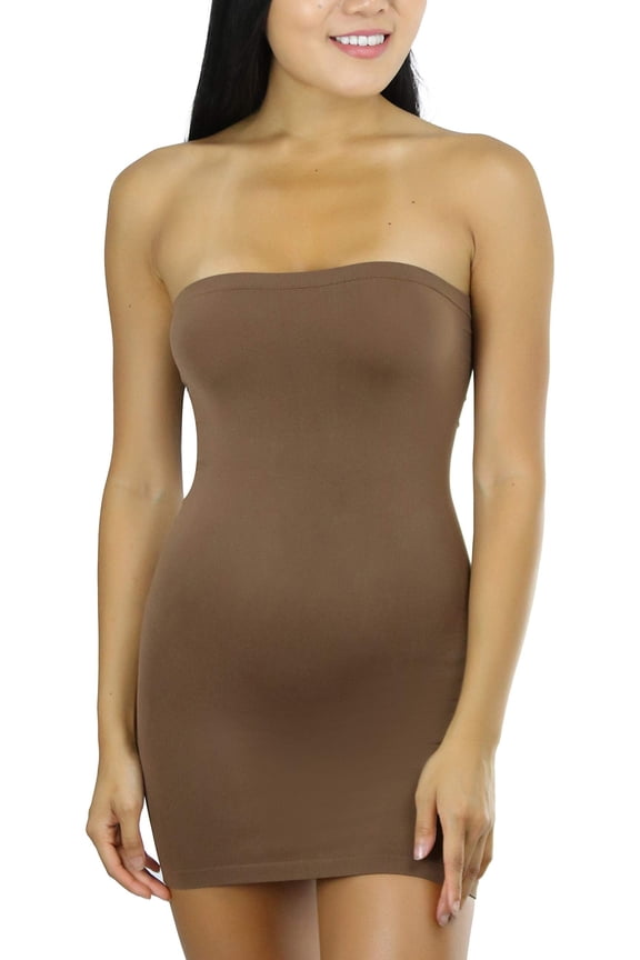 Women's Seamless Bodycon Tube Shape Dress - Tan - S/M