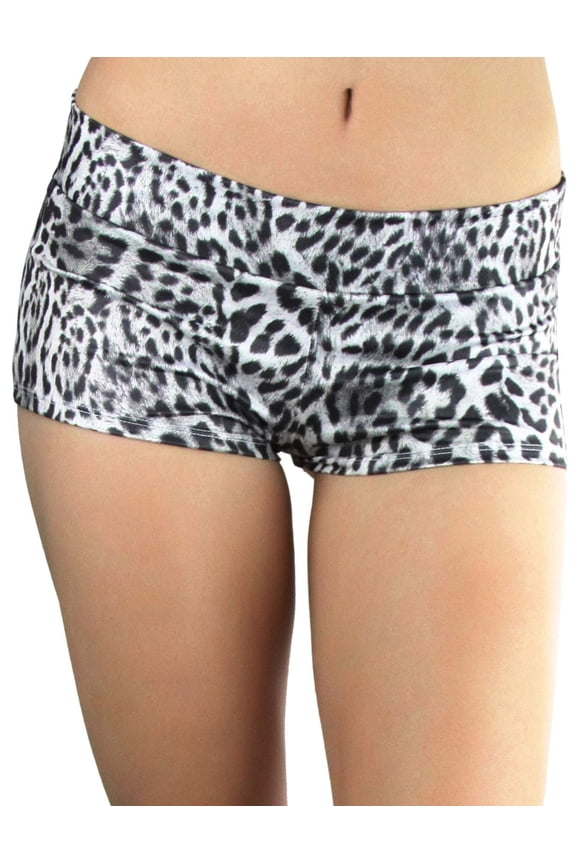 Women's Seamless Mini Booty Shorts - Grey Leopard - One Size