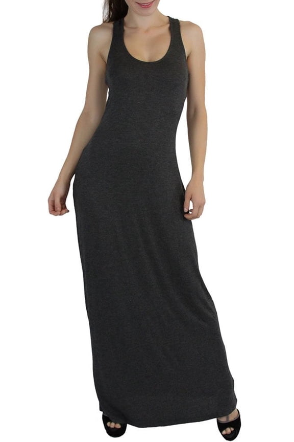 Women's Seamless Scoop Neck Y-Back Elastic Waist Y-Back Maxi Dress