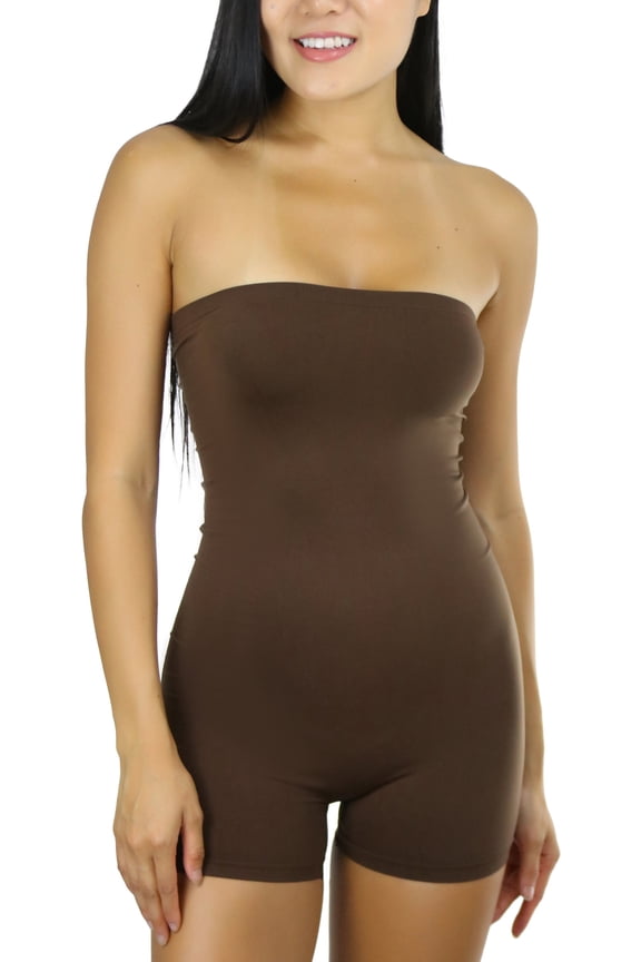 Women's Seamless Tube Strapless Shaping Romper Bodysuit - Deep - S/M