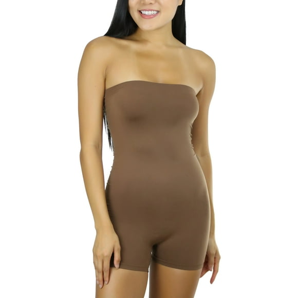 Women's Seamless Tube Strapless Shaping Romper Bodysuit - Tan - M/L
