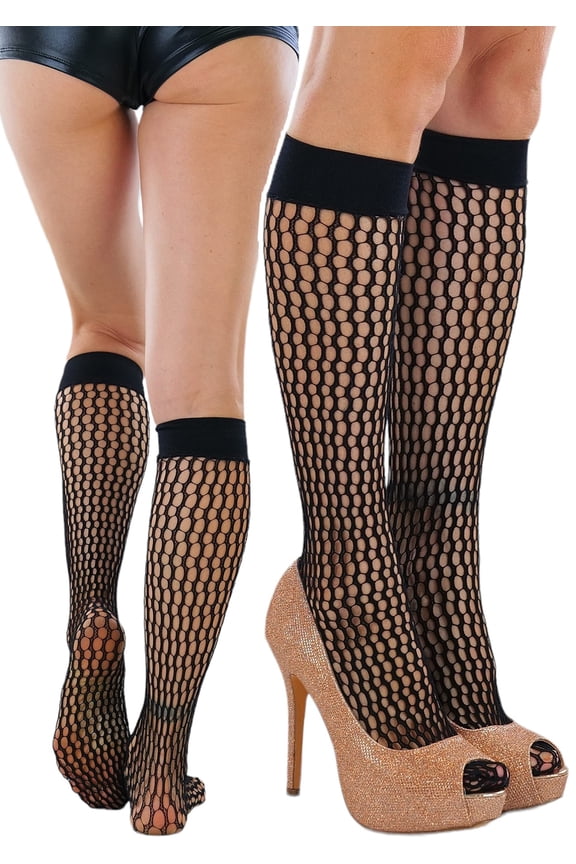 Women's Sheer Lace Knee High Socks With Honeycomb Pattern Design - One Size