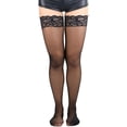 thumbnail image 1 of ToBeInStyle Women's Sheer Nylon Thigh High With Seamless Lace Top, 1 of 4
