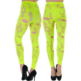 ToBeInStyle Women's Shredded Ripped Holes Punk Footless Tights - Neon Green - One Size
