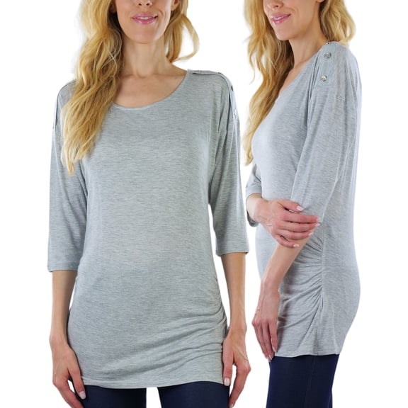 ToBeInStyle Women's Side Shirred Button at Shoulder Top