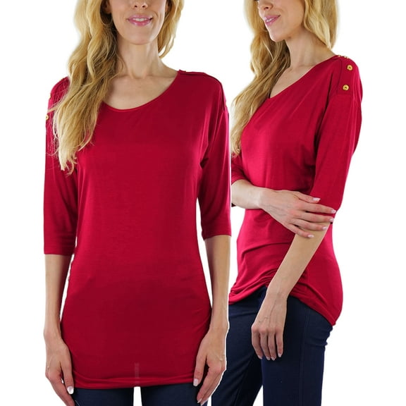 ToBeInStyle Women's Side Shirred Button at Shoulder Top