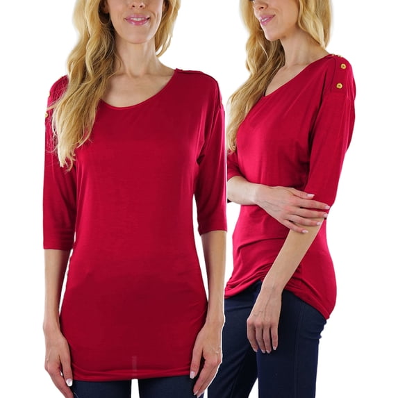 ToBeInStyle Women's Side Shirred Button at Shoulder Top