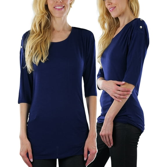 ToBeInStyle Women's Side Shirred Button at Shoulder Top