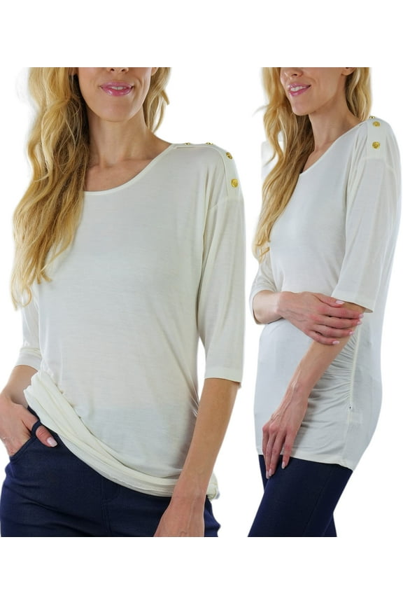 Women's Side Shirred Button at Shoulder Top