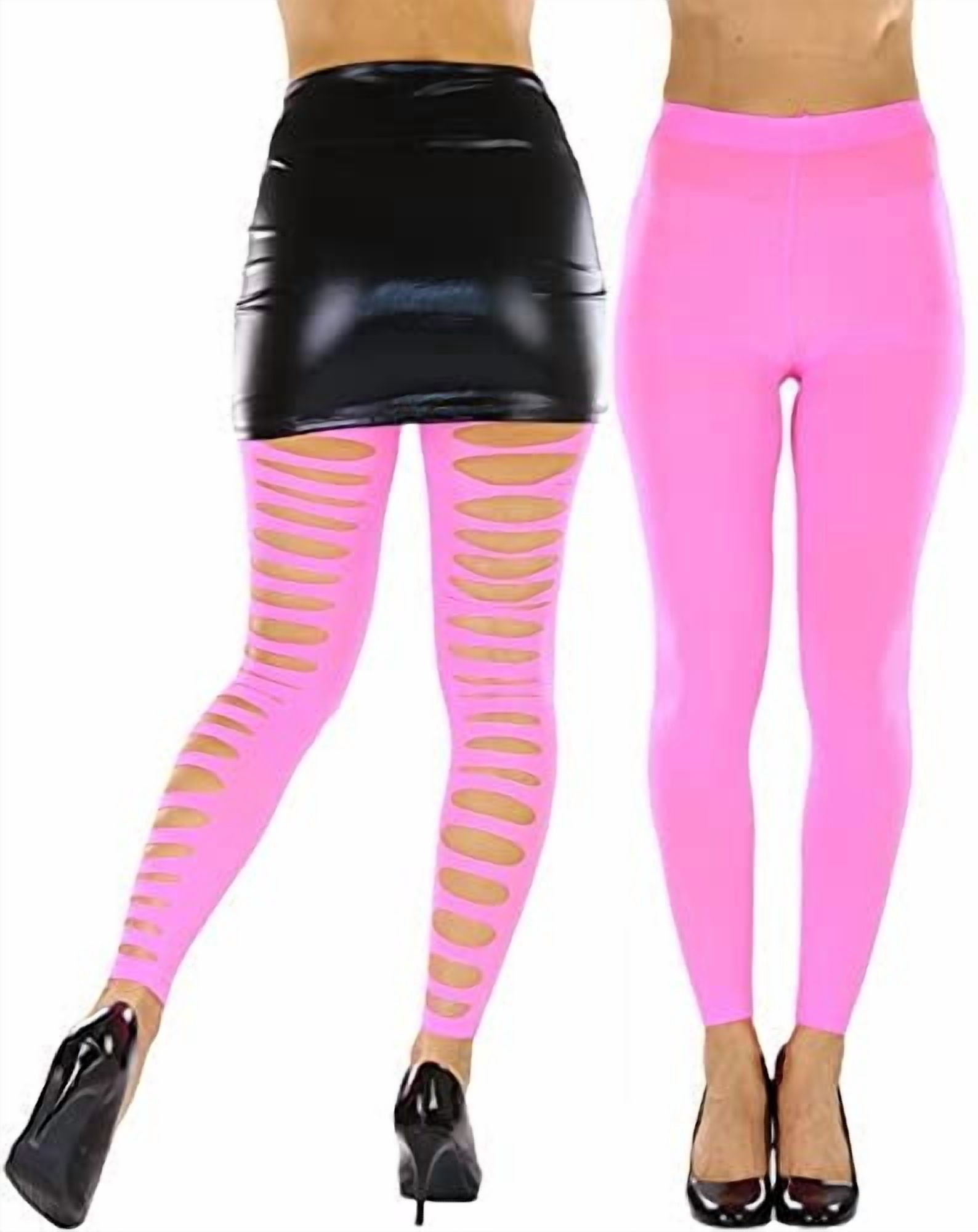 Pink Slashed Pocket ToBeInStyle Women's Slashed Backseam Holes Footless Tights - Neon Pink ...