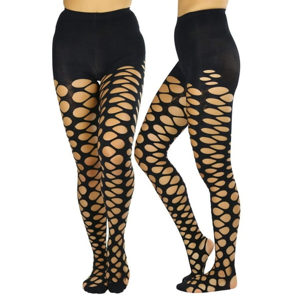 ToBeInStyle Women's Slashed Bright Rave Fishnet Tights - Black - One Size