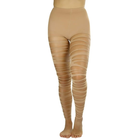 ToBeInStyle Women's Slashed Fashion Footless Tights - Beige