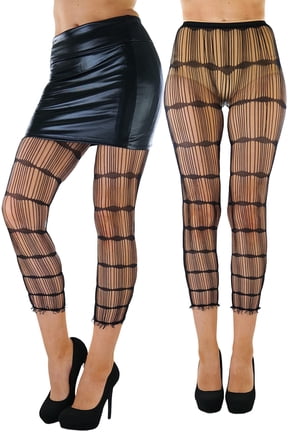 Women's Slashed Fishnet Footless Tights - Black - One Size