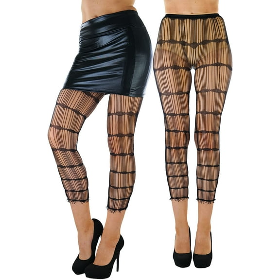 ToBeInStyle Women's Slashed Fishnet Footless Tights - Black - One Size