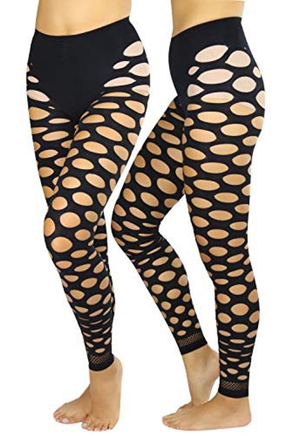 Women's Slashed Fishnet Footless Tights - Black - One Size
