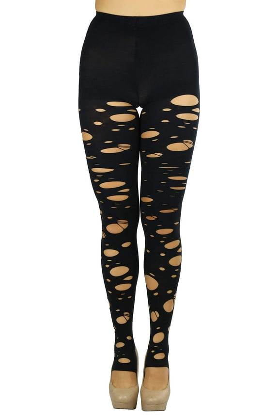 Women's Slashed Fishnet Footless Tights - Black - One Size