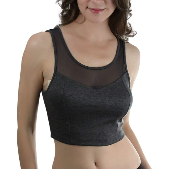 ToBeInStyle Women's Sleeveless Mesh Crop Top - Charcoal - S