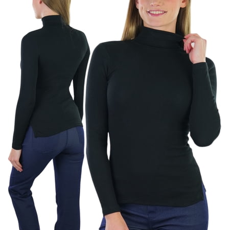 ToBeInStyle Women's Soft Cotton Long Sleeve Turtleneck Sweatshirt - Black - Small