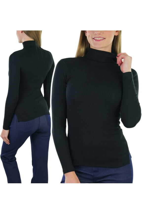 Women's Soft Cotton Long Sleeve Turtleneck Sweatshirt - Black - Small
