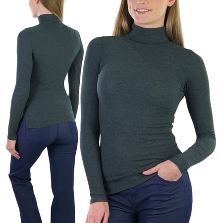 ToBeInStyle Women's Soft Cotton Long Sleeve Turtleneck Sweatshirt - Charcoal - Large