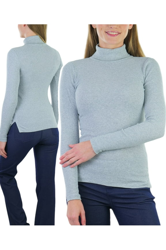 Women's Soft Cotton Long Sleeve Turtleneck Sweatshirt - Heather Grey - 3X