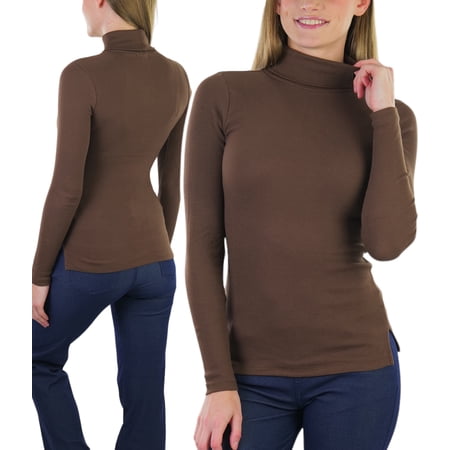 ToBeInStyle Women's Soft Cotton Long Sleeve Turtleneck Sweatshirt - Java - Large