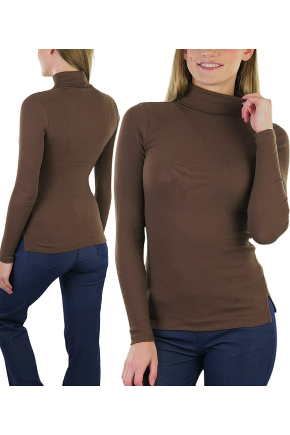 Women's Soft Cotton Long Sleeve Turtleneck Sweatshirt - Java - Small