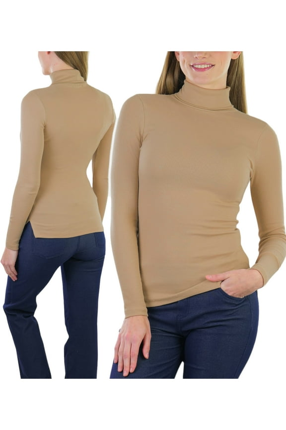 Women's Soft Cotton Long Sleeve Turtleneck Sweatshirt - New Camel - 1X