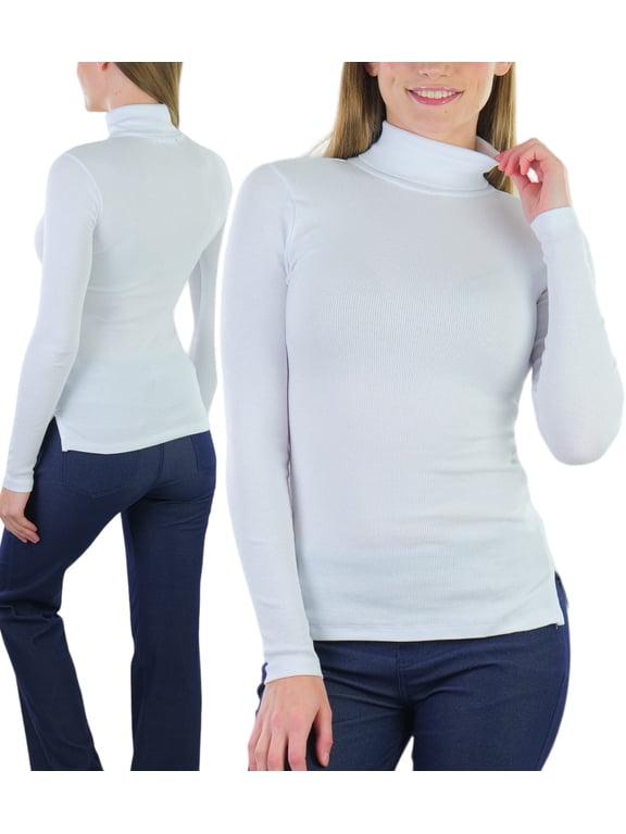 Women's Soft Cotton Long Sleeve Turtleneck Sweatshirt - White - Large