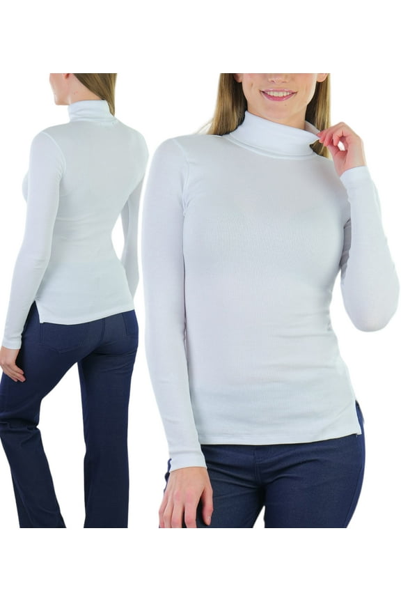 Women's Soft Cotton Long Sleeve Turtleneck Sweatshirt - White - Small