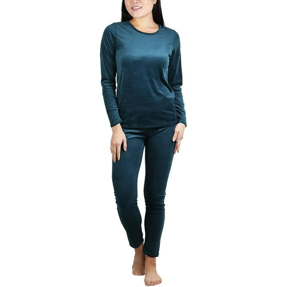 ToBeInStyle Women's Soft Velvet Long Sleeve Top and Bottom Thermal Set