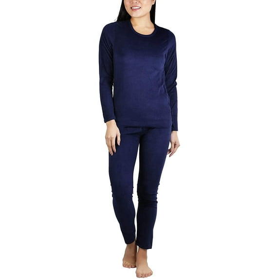 ToBeInStyle Women's Soft Velvet Long Sleeve Top and Bottom Thermal Set
