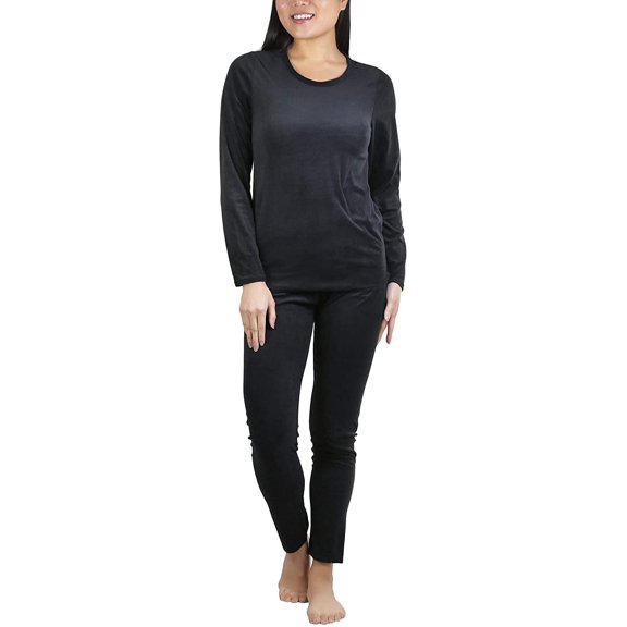 ToBeInStyle Women's Soft Velvet Long Sleeve Top and Bottom Thermal Set